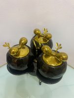 Set of 3 Cruets with Porcelain Holder  - DH Item 0193